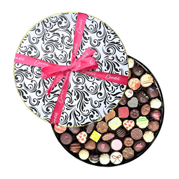 Chocolati - Large Round Box of approx 70 Chocolates - Fuchsia